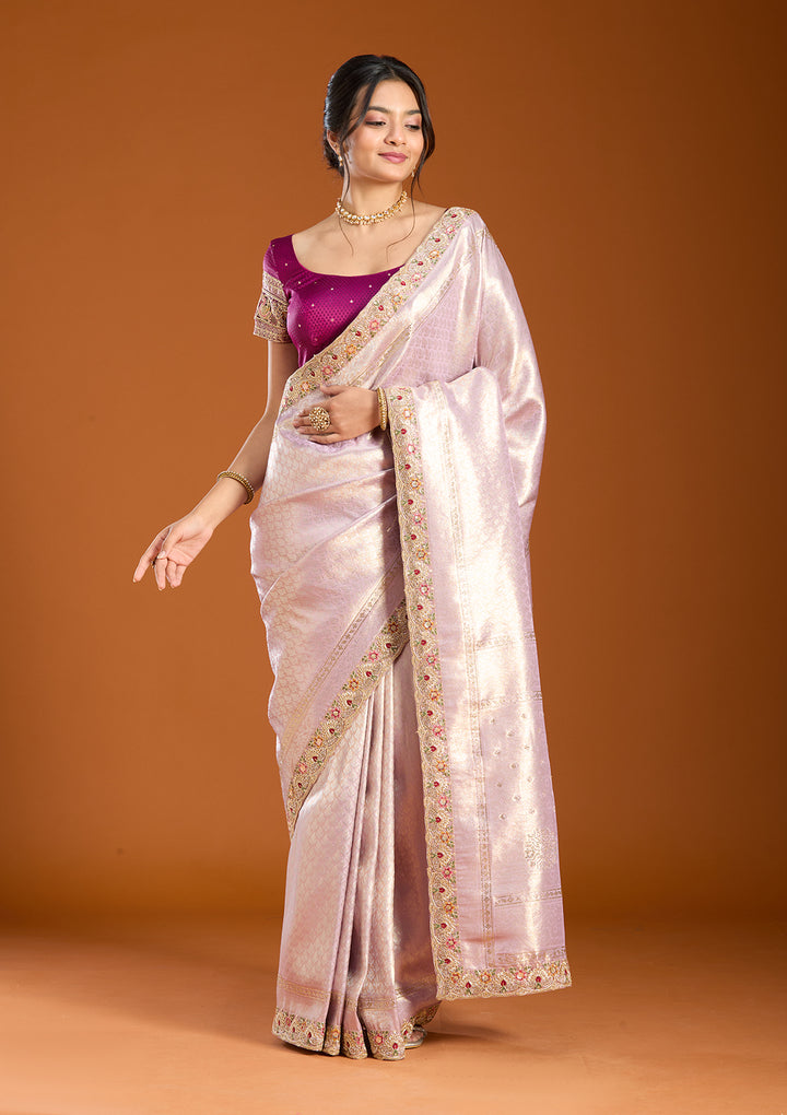 Lavender Banarasi Art Silk Saree With Matching Blouse Piece