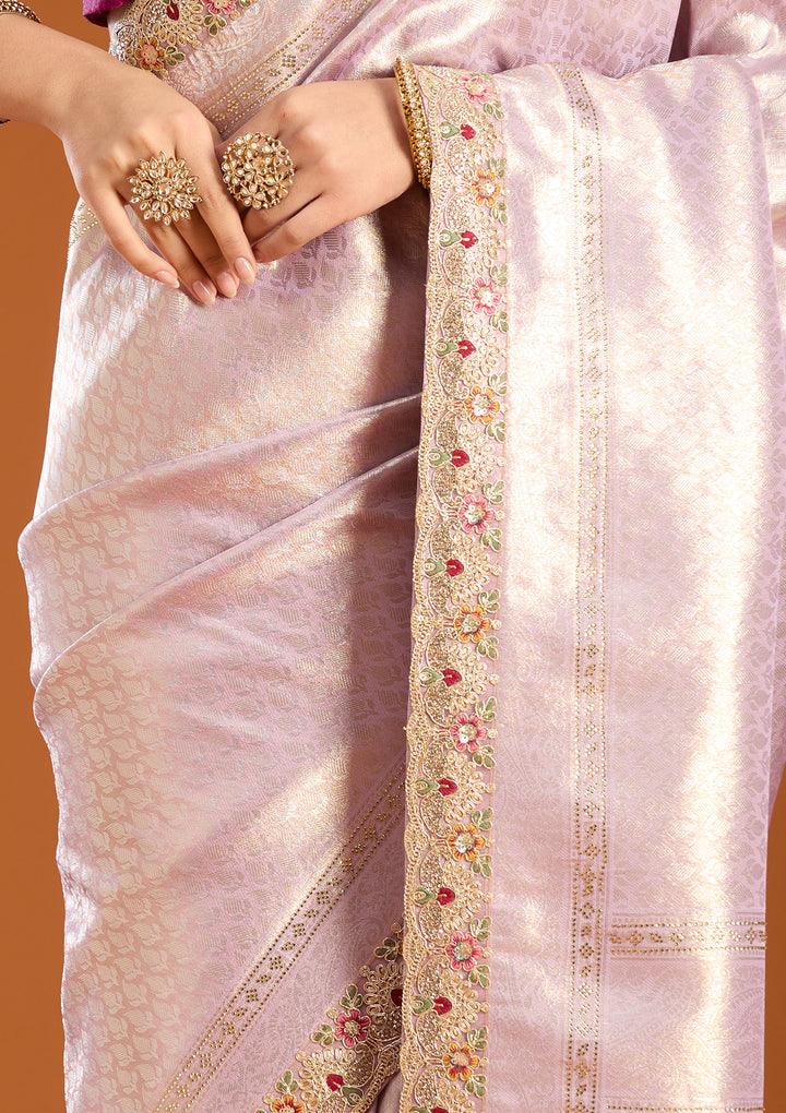 Lavender Banarasi Art Silk Saree With Matching Blouse Piece