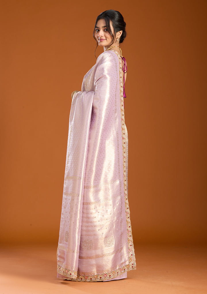 Lavender Banarasi Art Silk Saree With Matching Blouse Piece