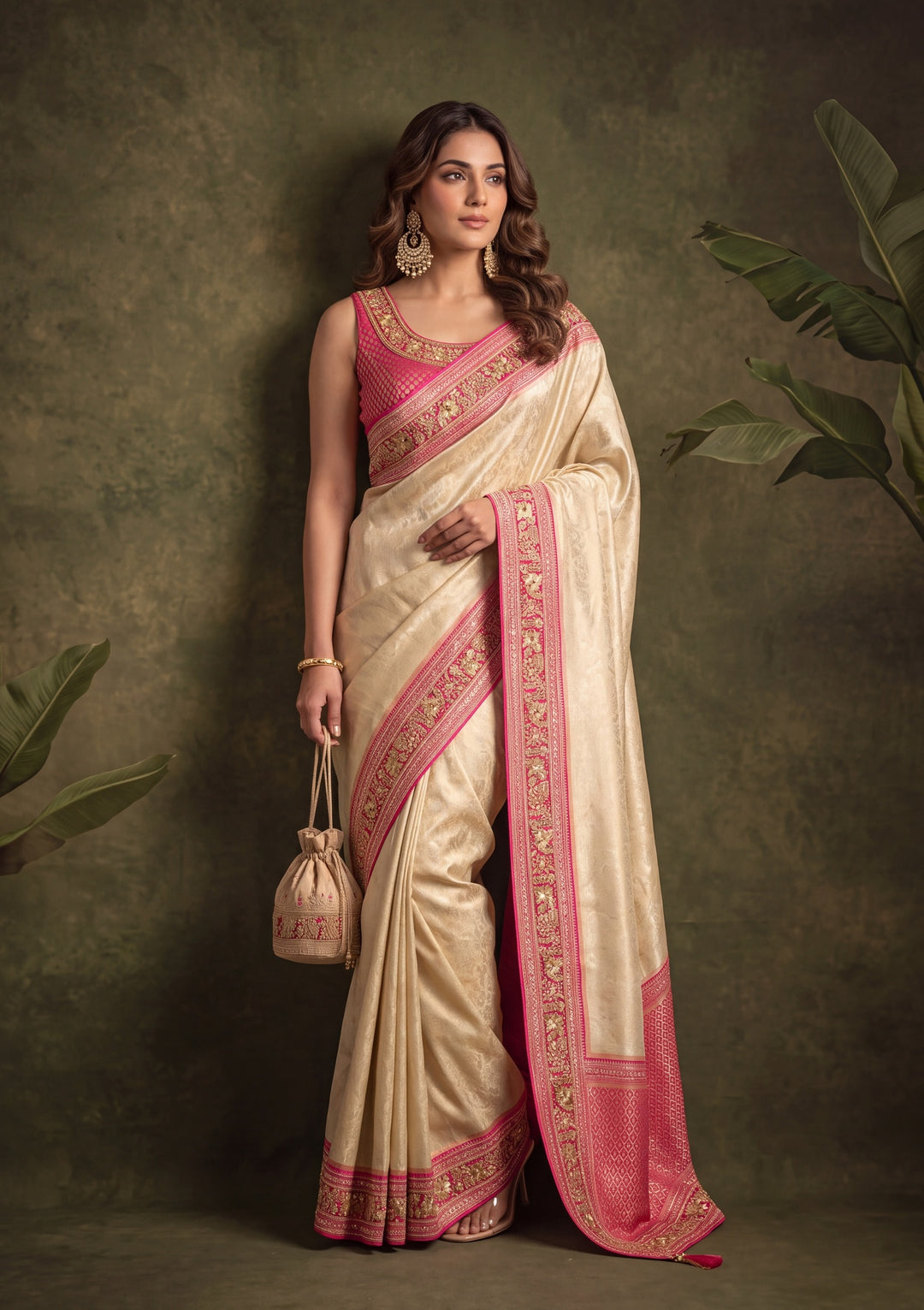 Multi Silk Jaal Threadwork Saree With Matching Blouse Piece