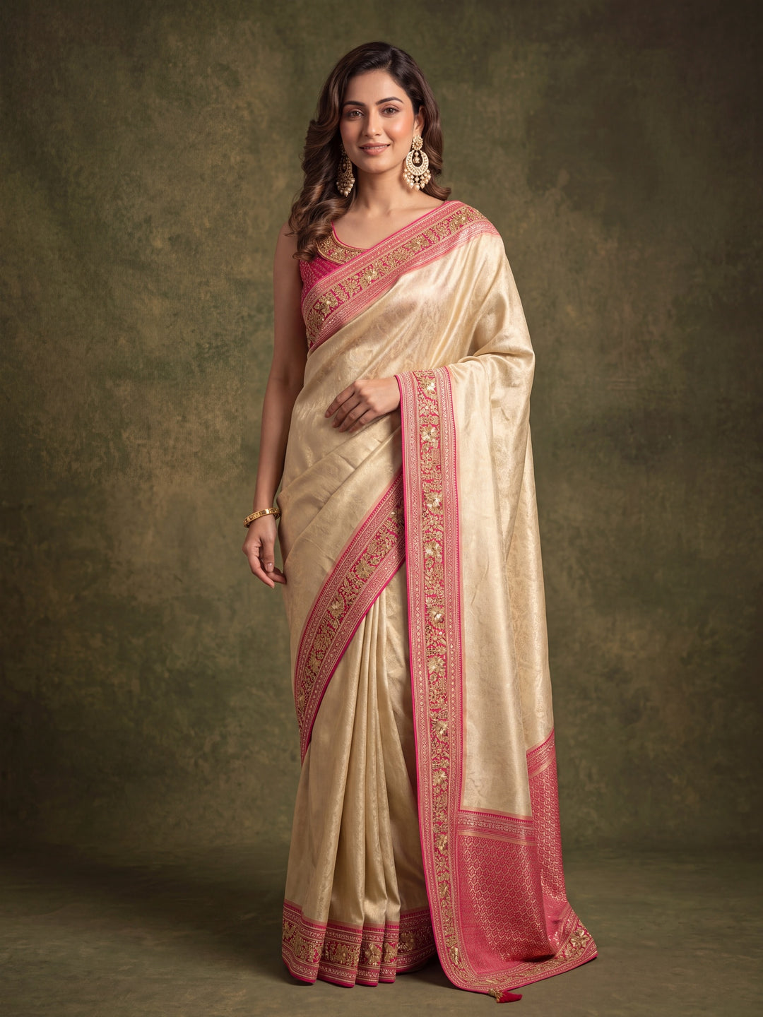 Multi Silk Jaal Threadwork Saree With Matching Blouse Piece
