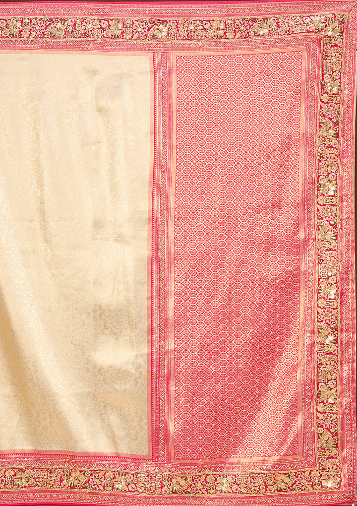 Multi Silk Jaal Threadwork Saree With Matching Blouse Piece