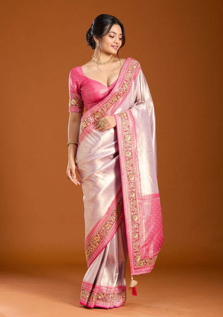 Lavender Banarasi Art Silk Saree With Matching Blouse Piece