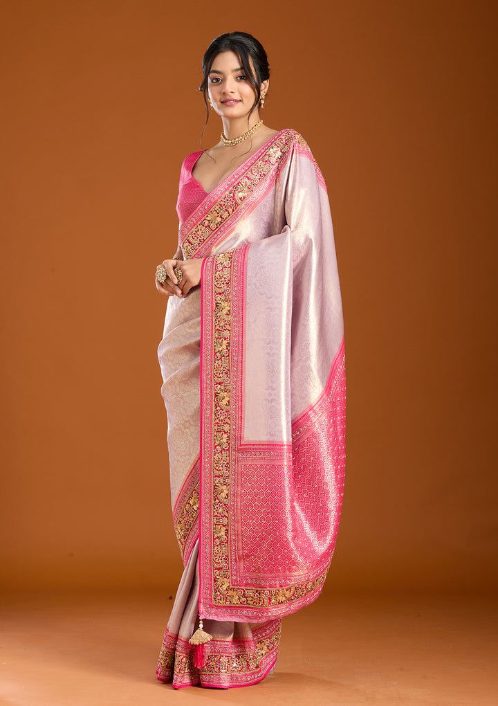 Lavender Banarasi Art Silk Saree With Matching Blouse Piece