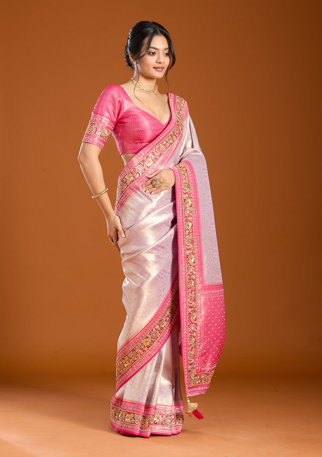 Lavender Banarasi Art Silk Saree With Matching Blouse Piece