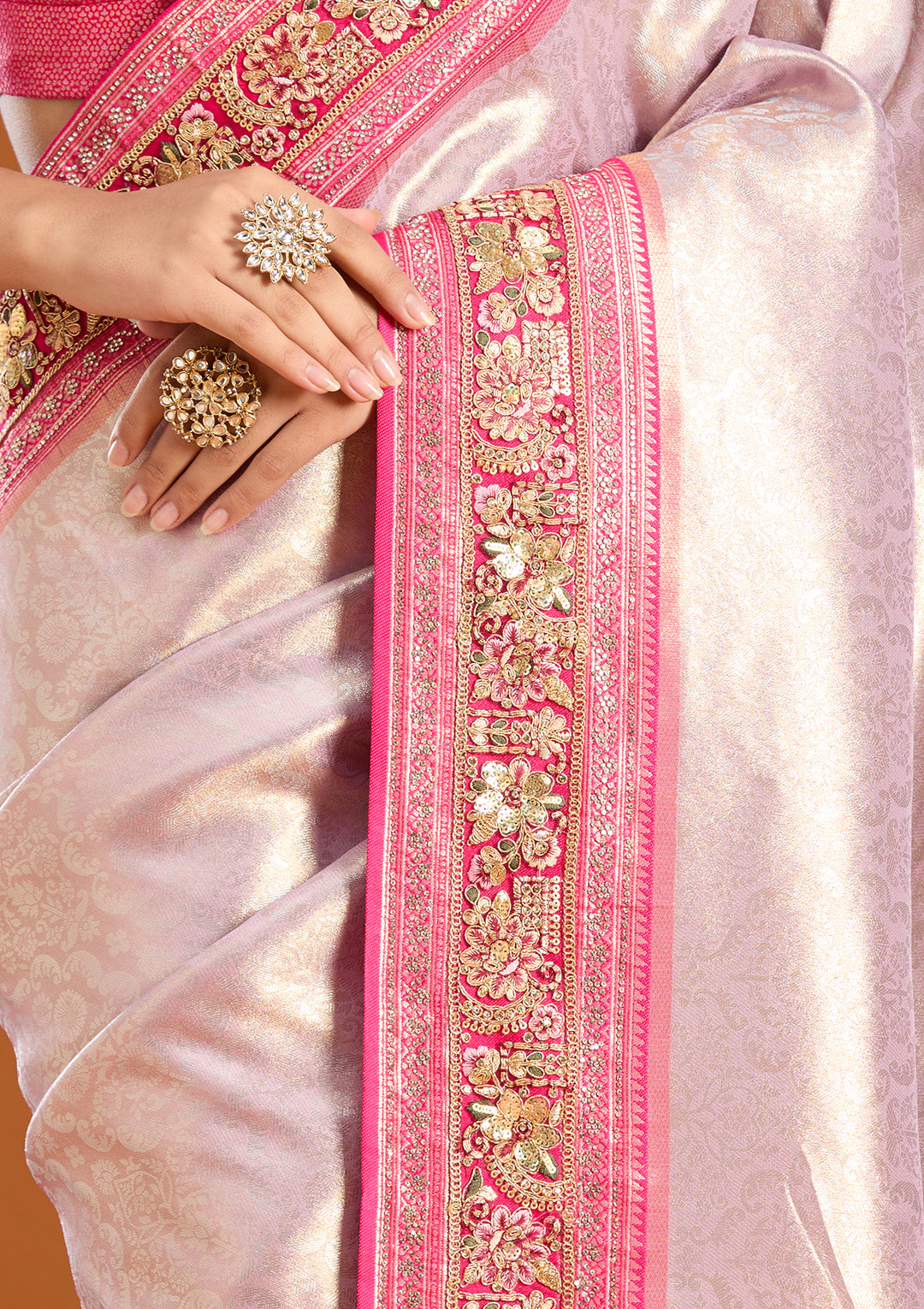 Lavender Banarasi Art Silk Saree With Matching Blouse Piece