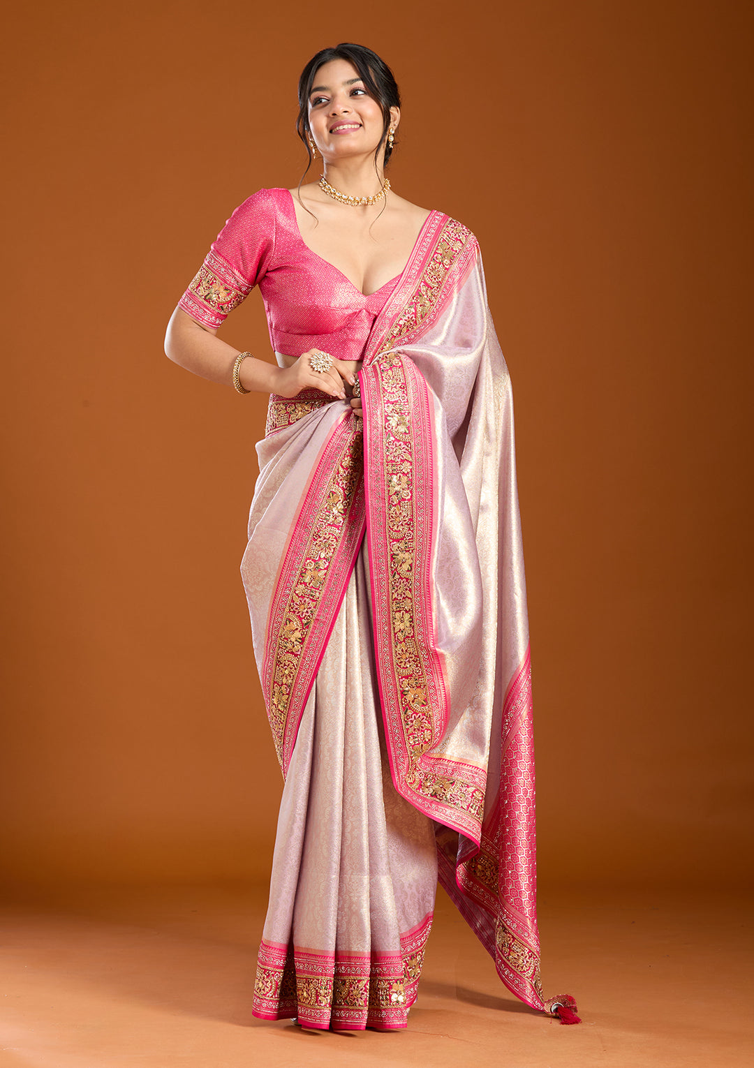 Lavender Banarasi Art Silk Saree With Matching Blouse Piece
