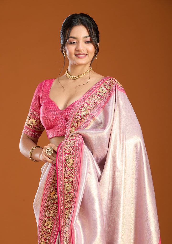 Lavender Banarasi Art Silk Saree With Matching Blouse Piece
