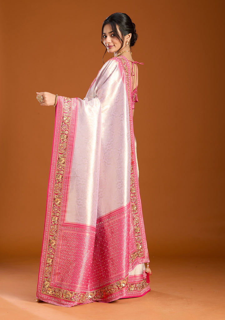 Lavender Banarasi Art Silk Saree With Matching Blouse Piece