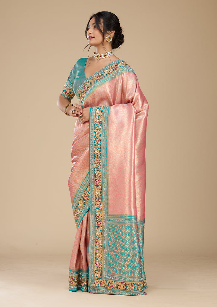 Onion Pink Banarasi Art Silk Saree With Matching Blouse Piece