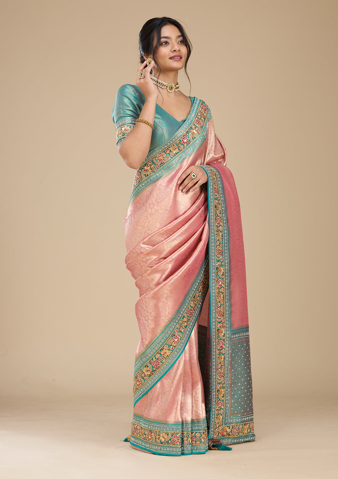 Onion Pink Banarasi Art Silk Saree With Matching Blouse Piece