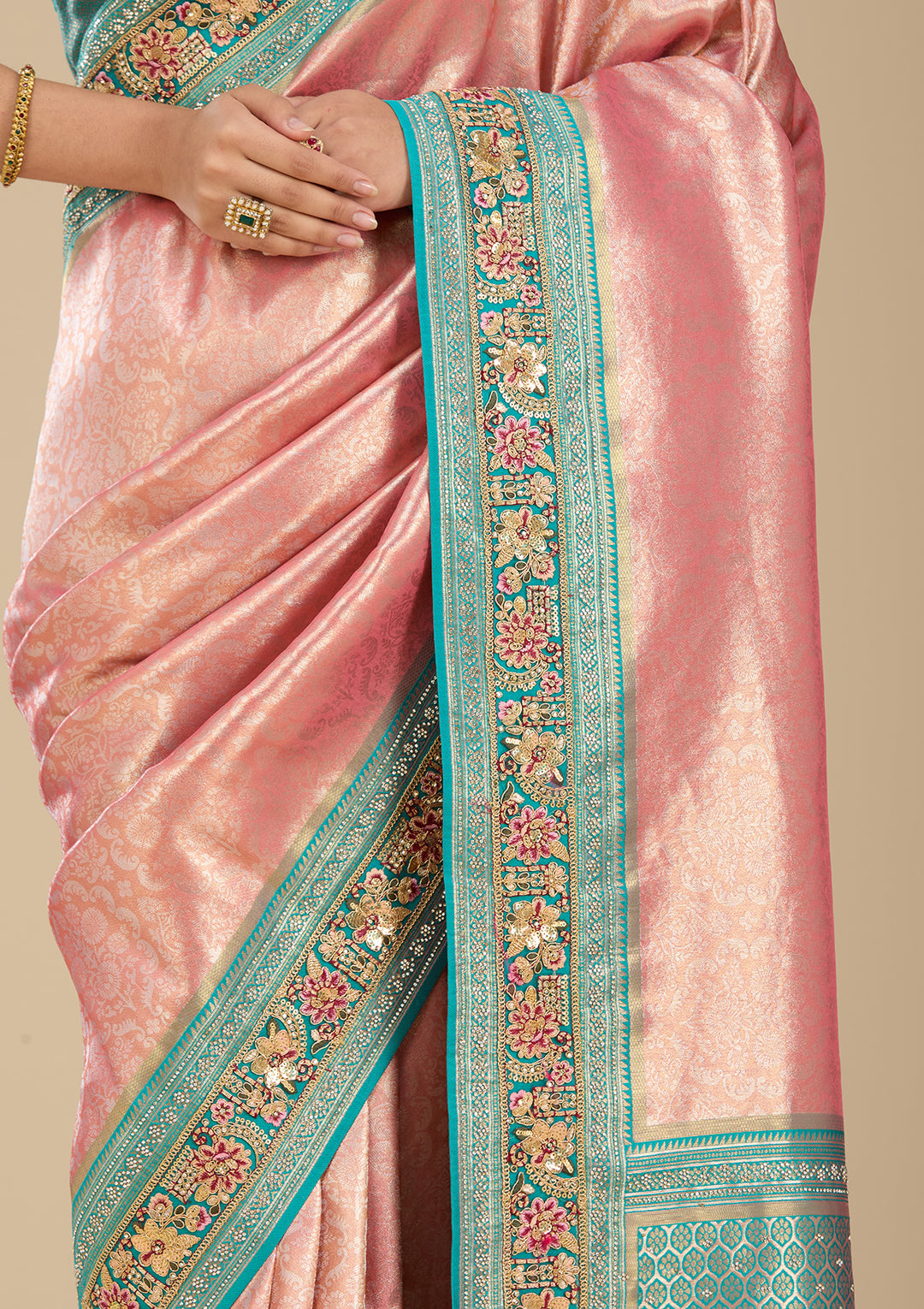 Onion Pink Banarasi Art Silk Saree With Matching Blouse Piece
