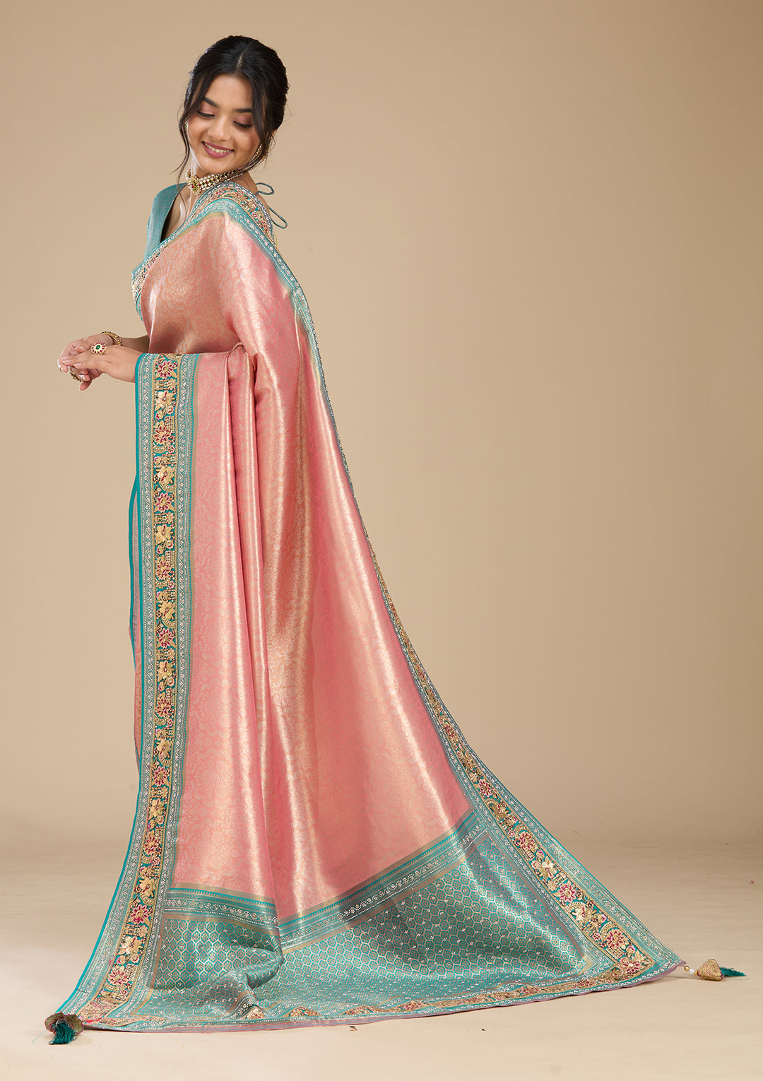 Onion Pink Banarasi Art Silk Saree With Matching Blouse Piece