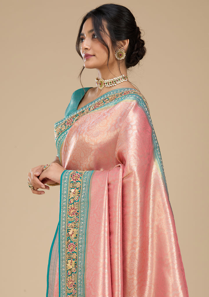 Onion Pink Banarasi Art Silk Saree With Matching Blouse Piece