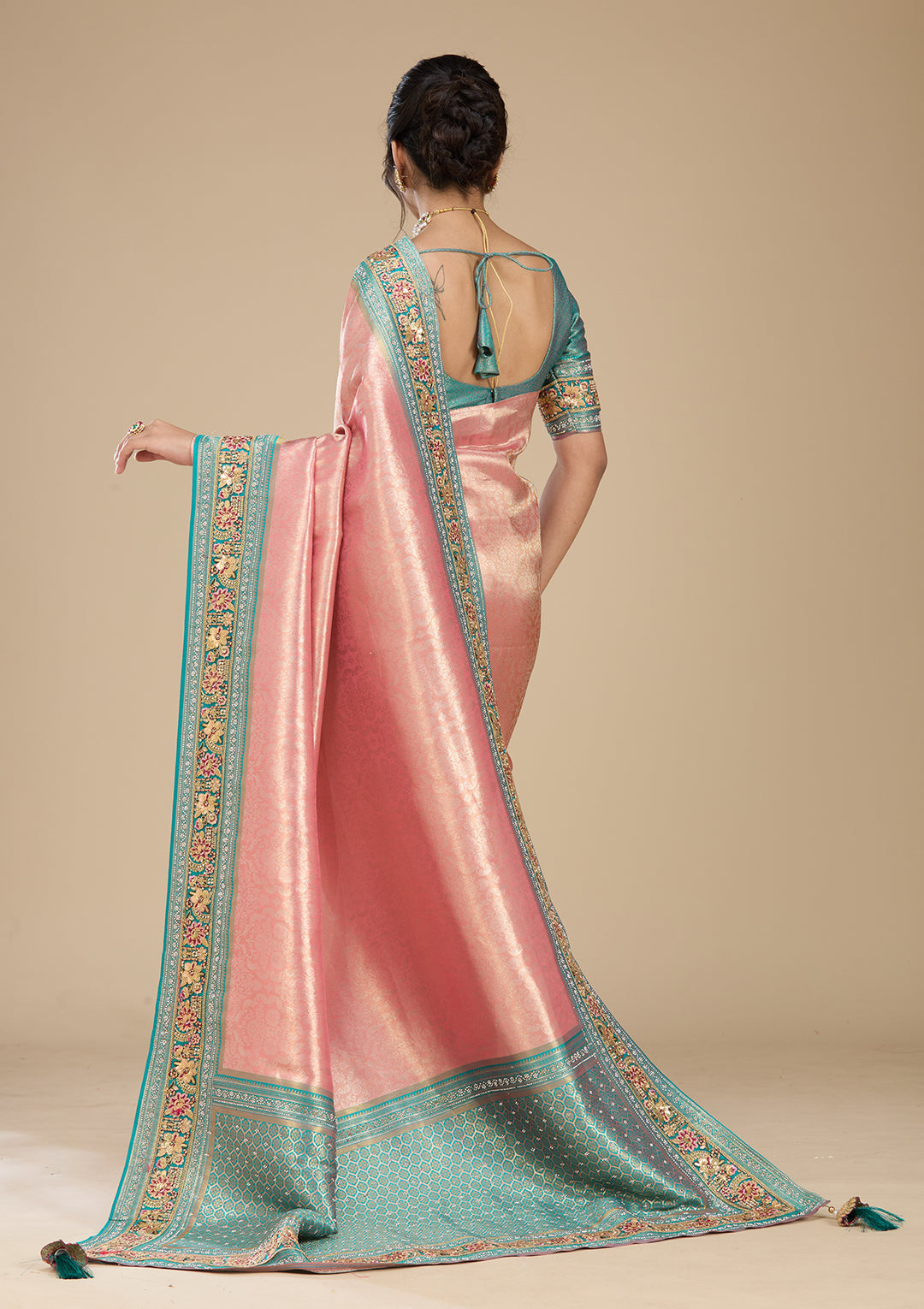 Onion Pink Banarasi Art Silk Saree With Matching Blouse Piece