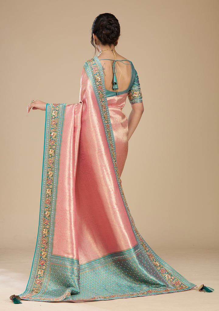Onion Pink Banarasi Art Silk Saree With Matching Blouse Piece