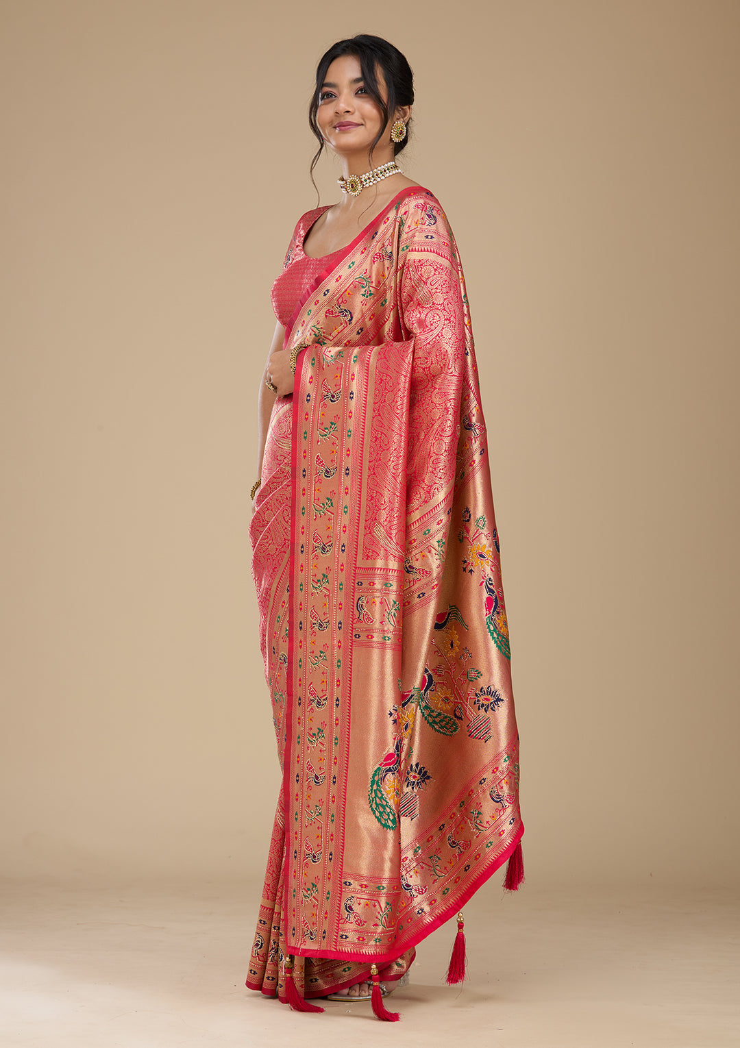 Rani Pink Swarovski Art Silk Saree With Matching Blouse Piece