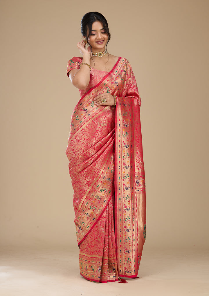 Rani Pink Swarovski Art Silk Saree With Matching Blouse Piece