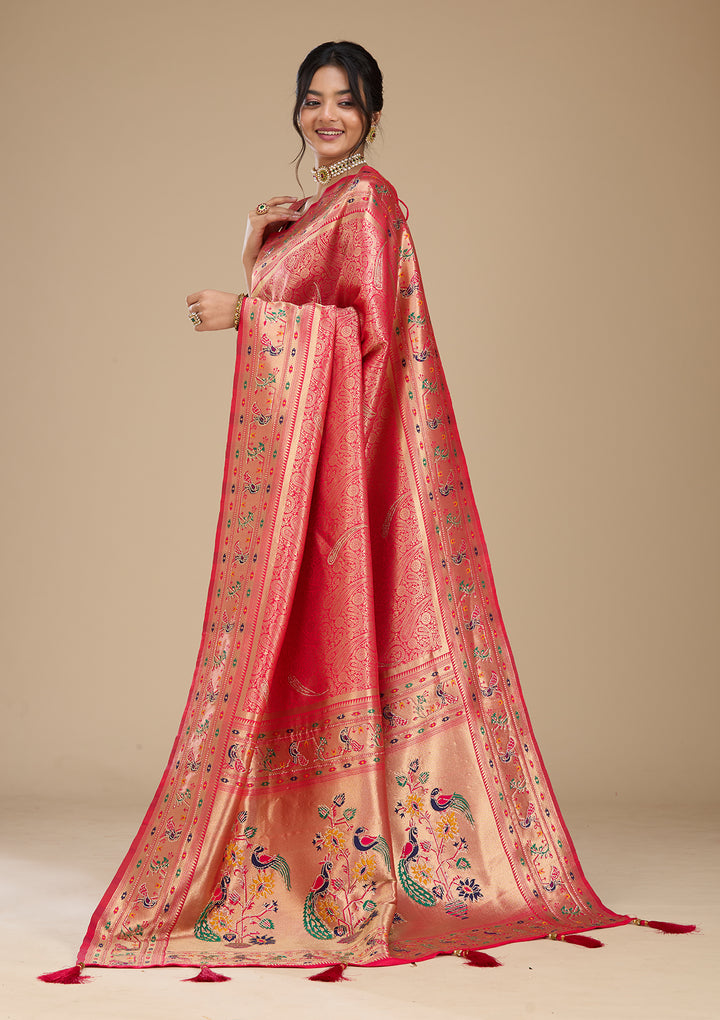 Rani Pink Swarovski Art Silk Saree With Matching Blouse Piece
