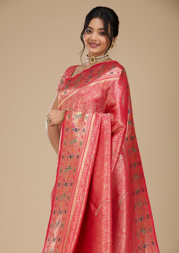 Rani Pink Swarovski Art Silk Saree With Matching Blouse Piece