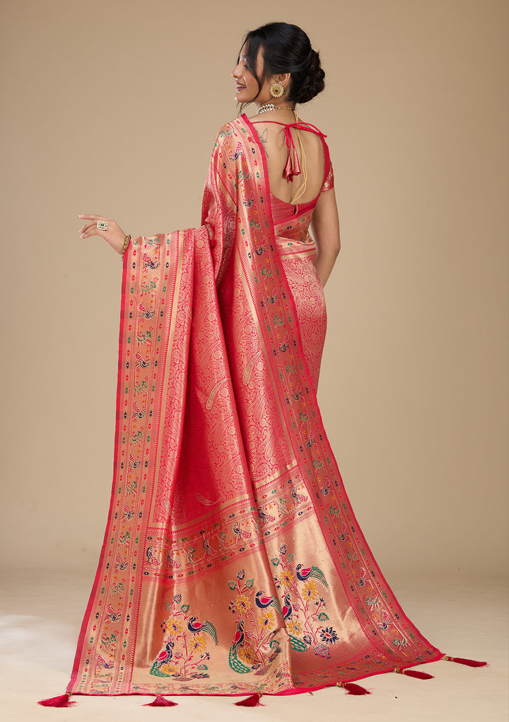 Rani Pink Swarovski Art Silk Saree With Matching Blouse Piece