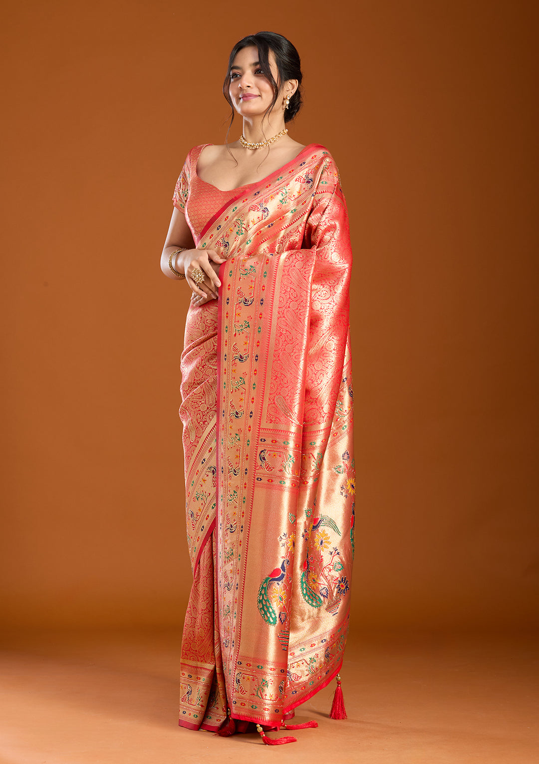 Red Swarovski Art Silk Saree With Matching Blouse Piece