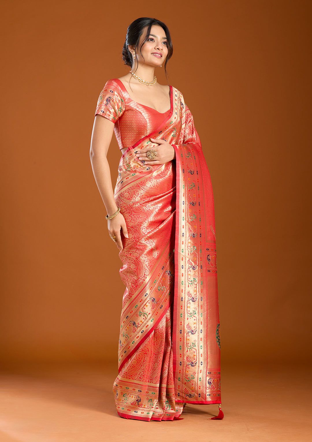 Red Swarovski Art Silk Saree With Matching Blouse Piece