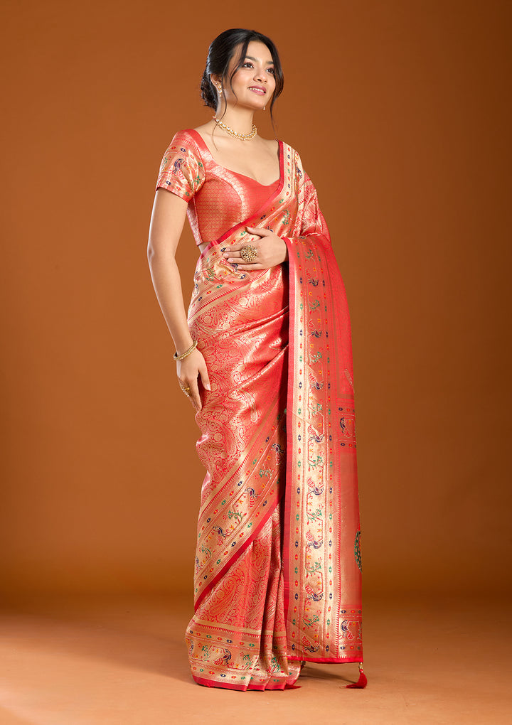 Red Swarovski Art Silk Saree With Matching Blouse Piece