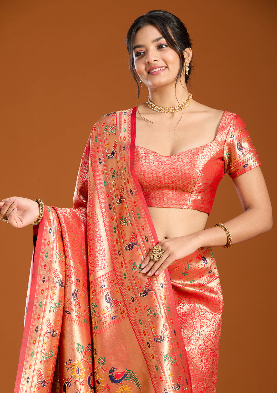 Red Swarovski Art Silk Saree With Matching Blouse Piece