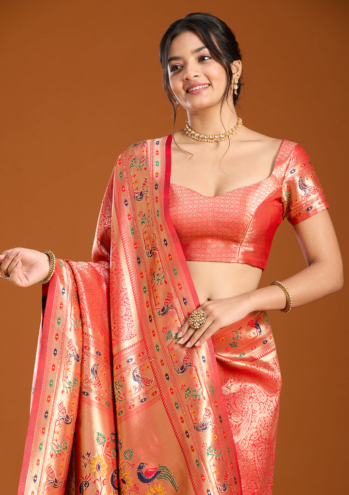 Red Swarovski Art Silk Saree With Matching Blouse Piece
