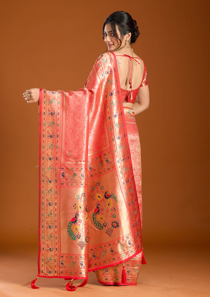 Red Swarovski Art Silk Saree With Matching Blouse Piece