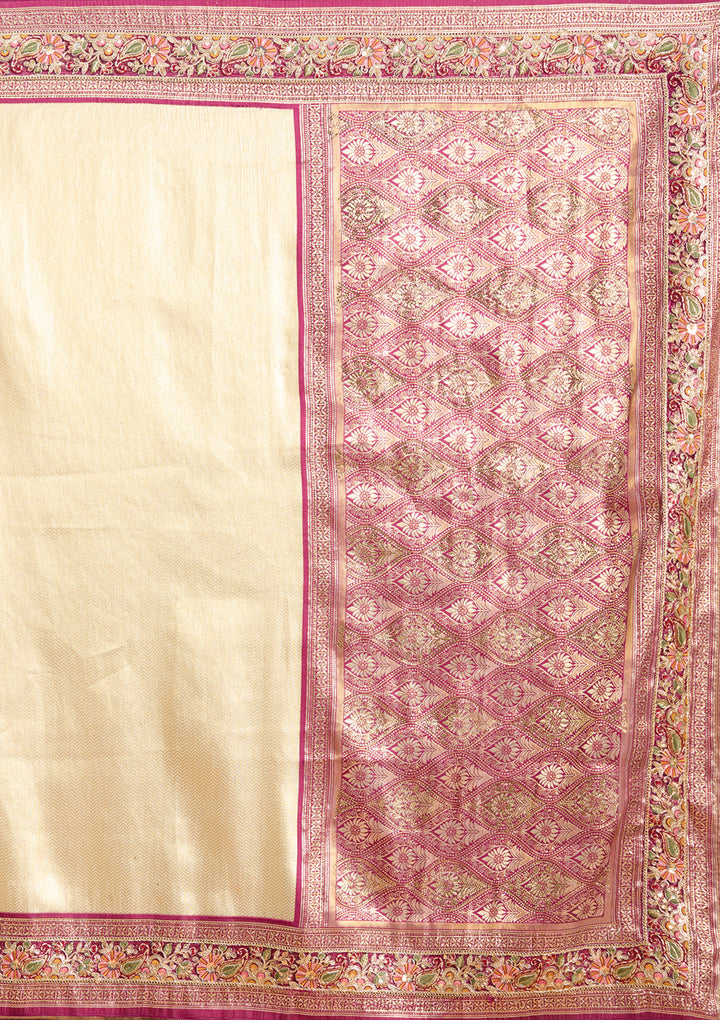 Cream Banarasi Art Silk Saree With Matching Blouse Piece