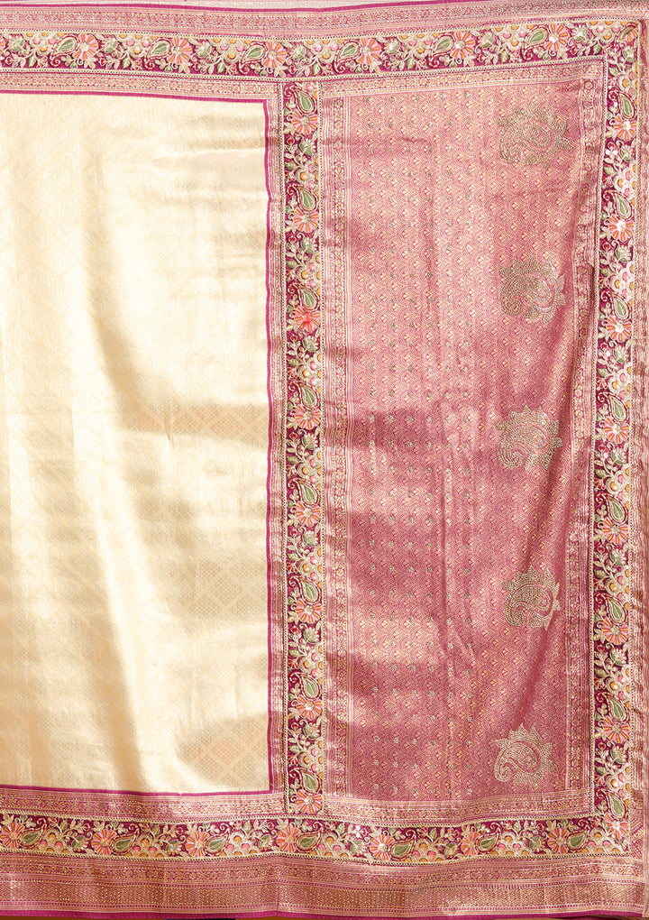 Cream Banarasi Art Silk Saree With Matching Blouse Piece