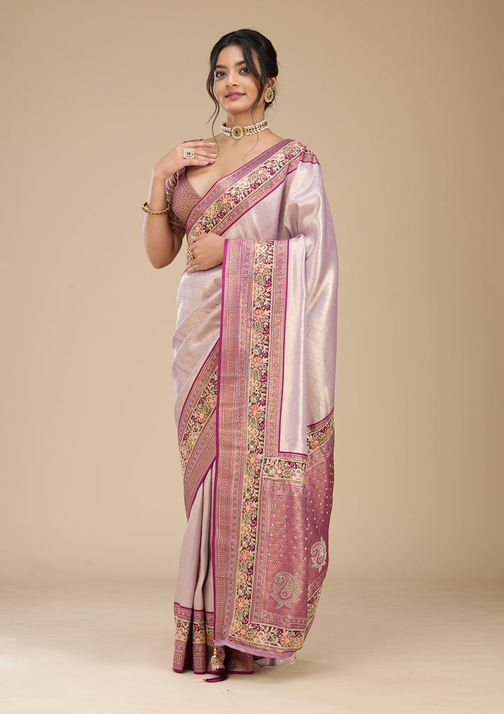 Lavender Banarasi Art Silk Saree With Matching Blouse Piece