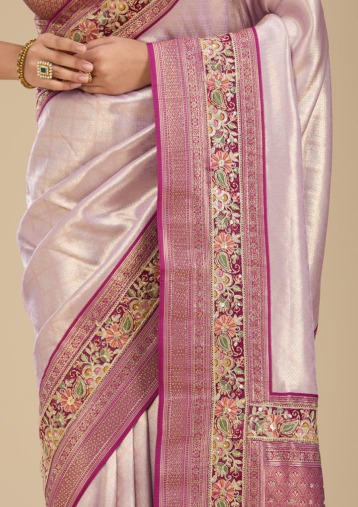 Lavender Banarasi Art Silk Saree With Matching Blouse Piece