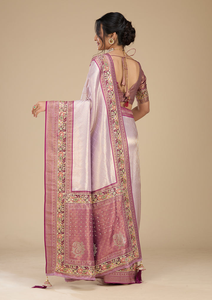 Lavender Banarasi Art Silk Saree With Matching Blouse Piece