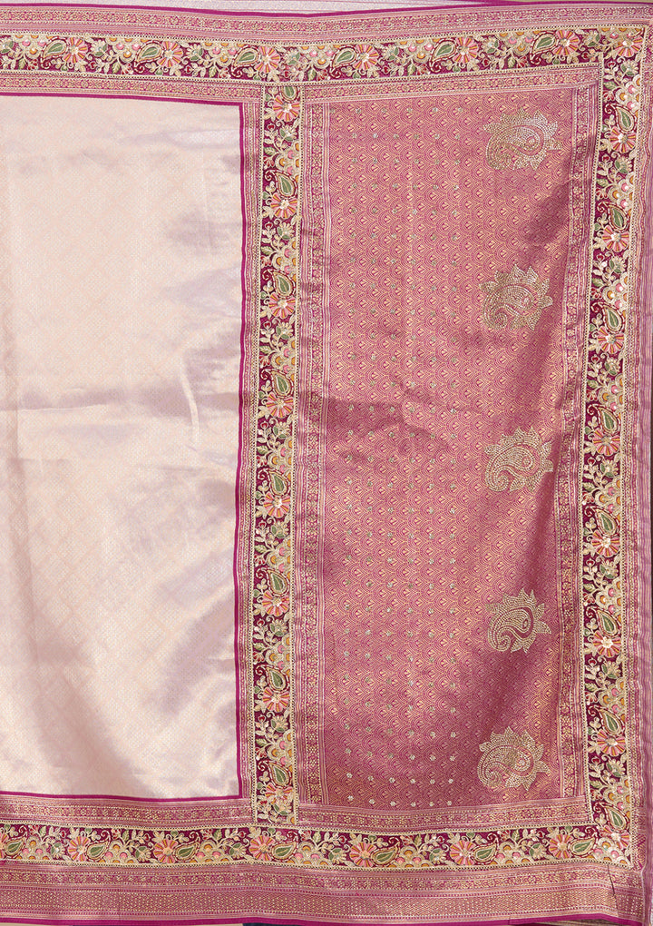 Lavender Banarasi Art Silk Saree With Matching Blouse Piece