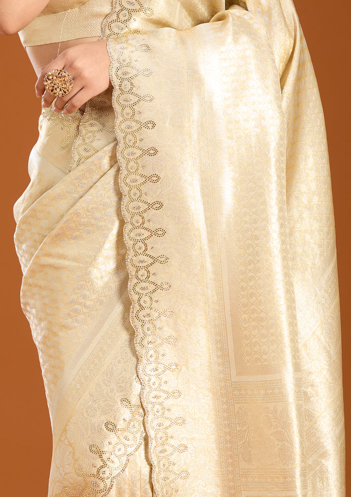 Beige Banarasi Art Silk Saree With Matching Blouse Piece