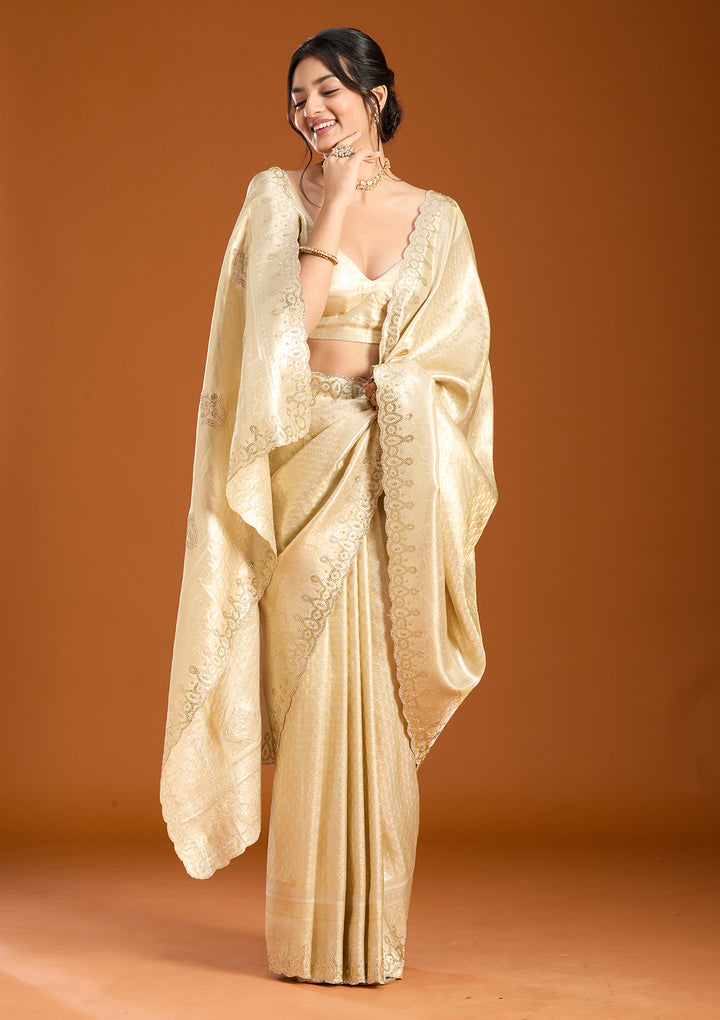 Beige Banarasi Art Silk Saree With Matching Blouse Piece