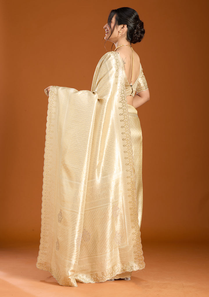Beige Banarasi Art Silk Saree With Matching Blouse Piece