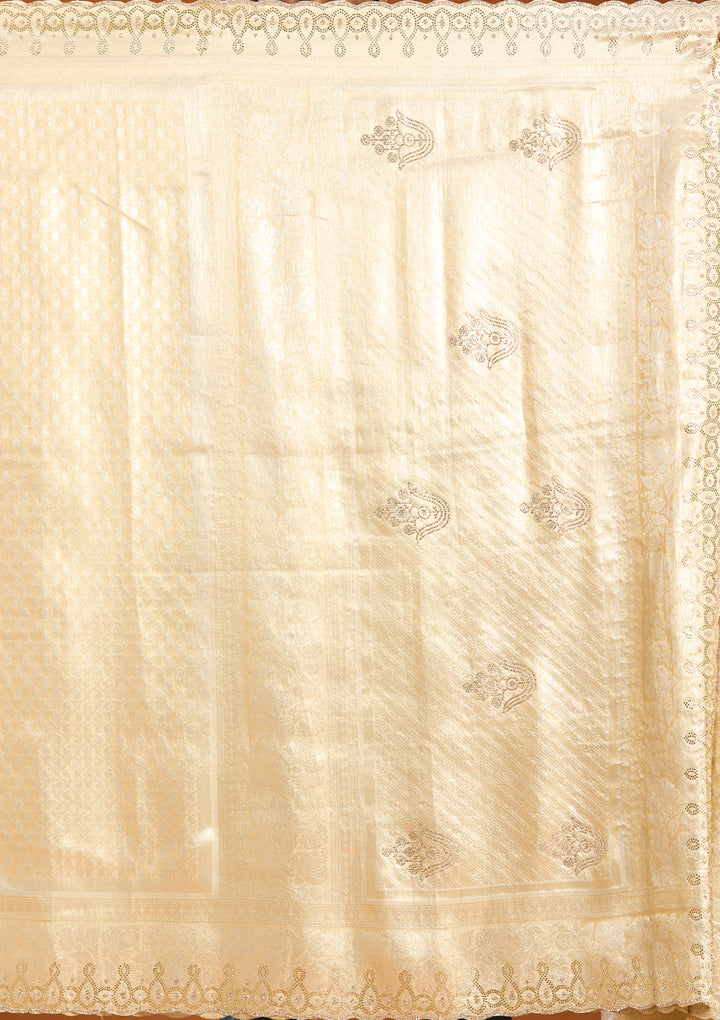 Beige Banarasi Art Silk Saree With Matching Blouse Piece