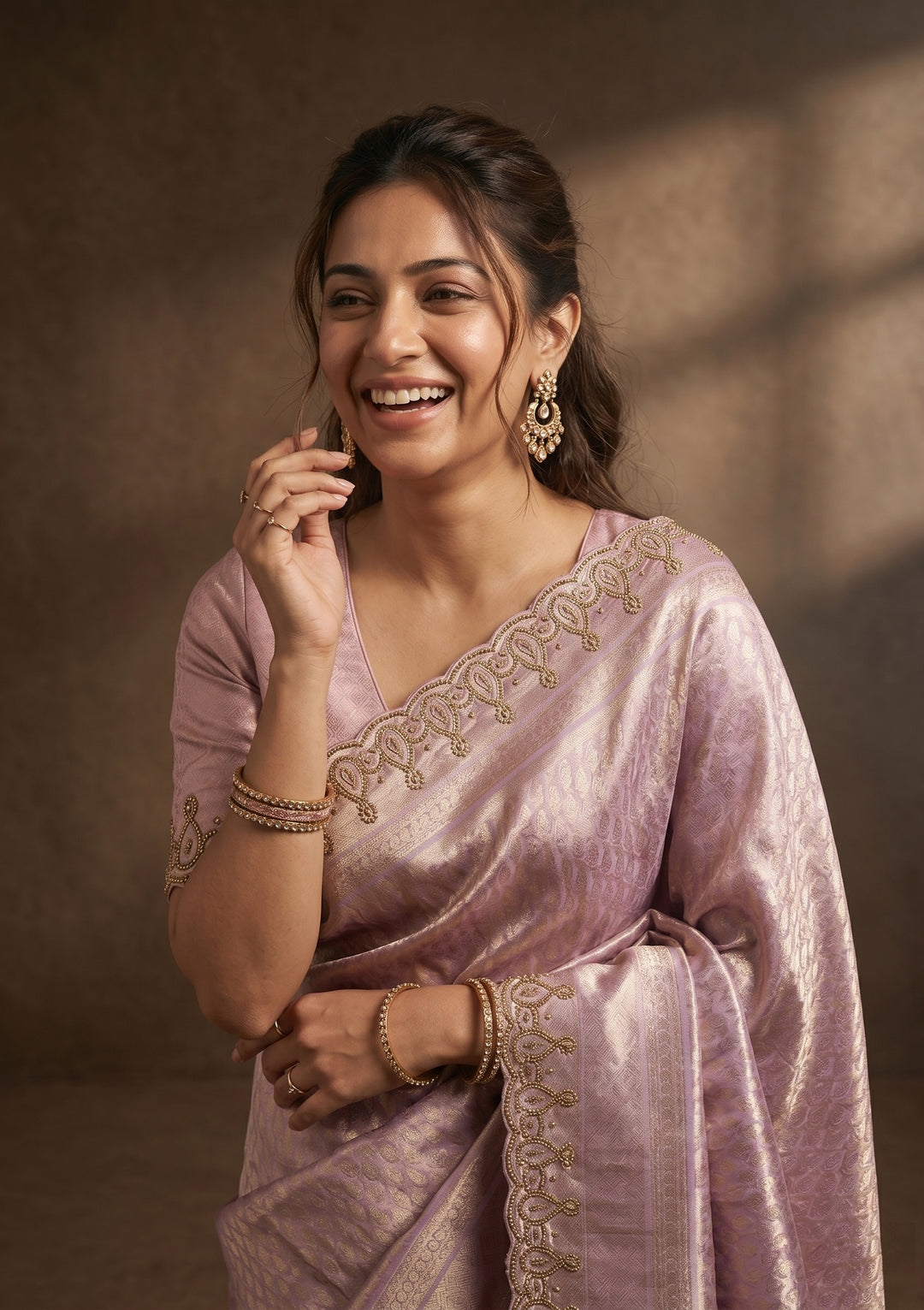 Lavender Swarovski Art Silk Saree