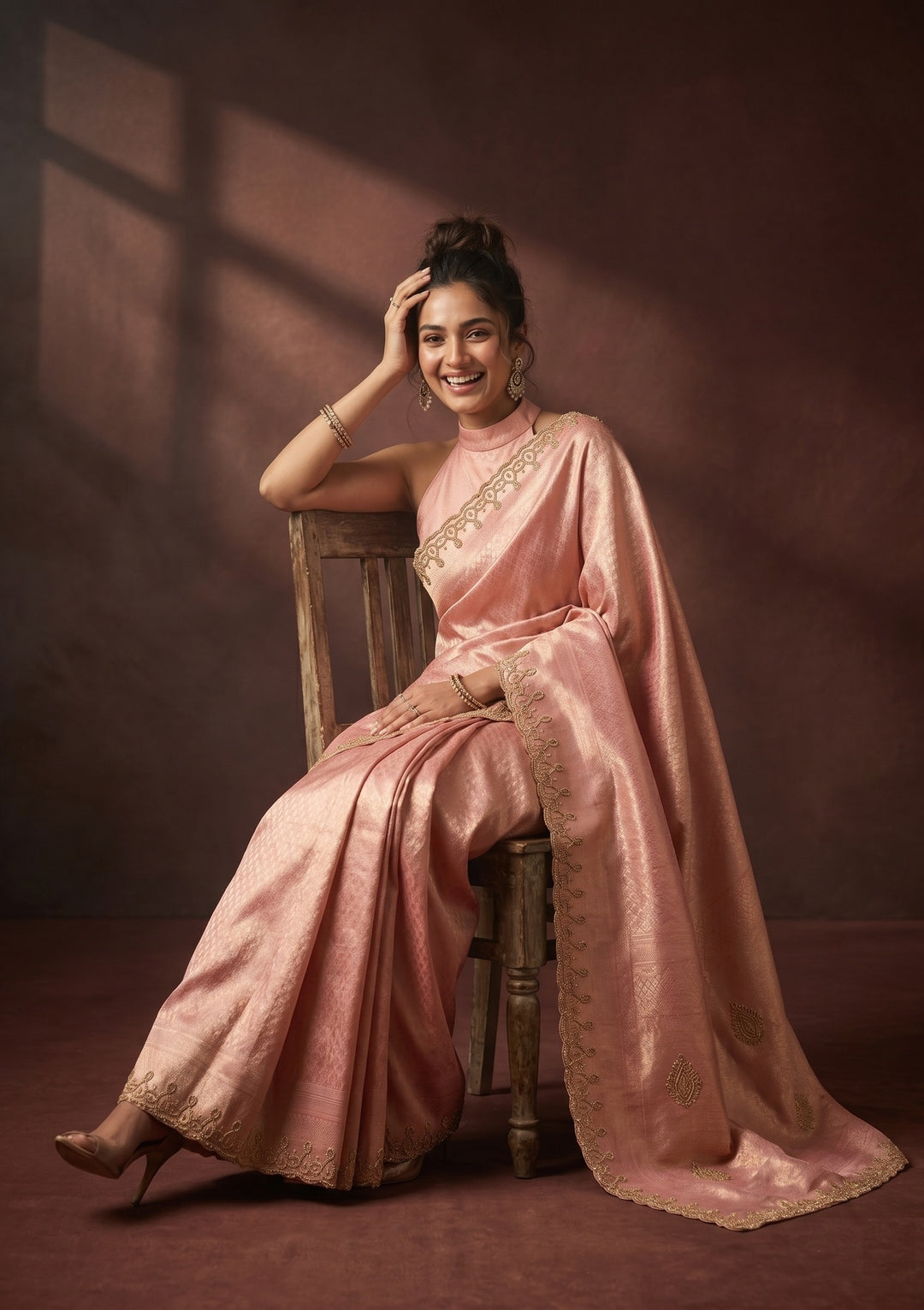 Onion Pink Swarovski Art Silk Saree