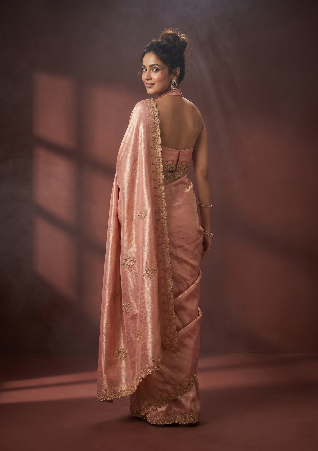 Onion Pink Swarovski Art Silk Saree