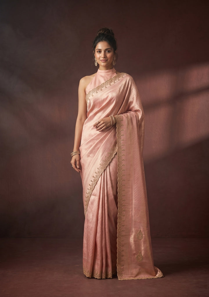 Onion Pink Swarovski Art Silk Saree