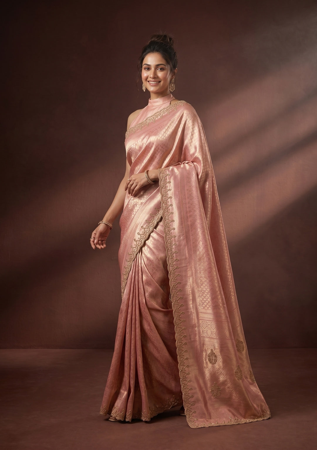 Onion Pink Swarovski Art Silk Saree