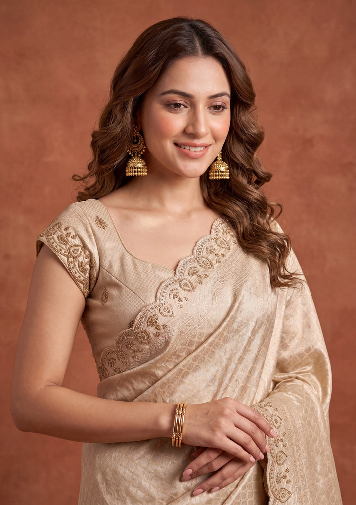 Gold Art Silk Jaal Swarovski Saree With Matching Blouse Piece