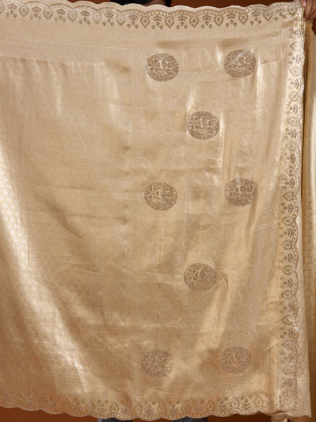 Gold Art Silk Jaal Swarovski Saree With Matching Blouse Piece