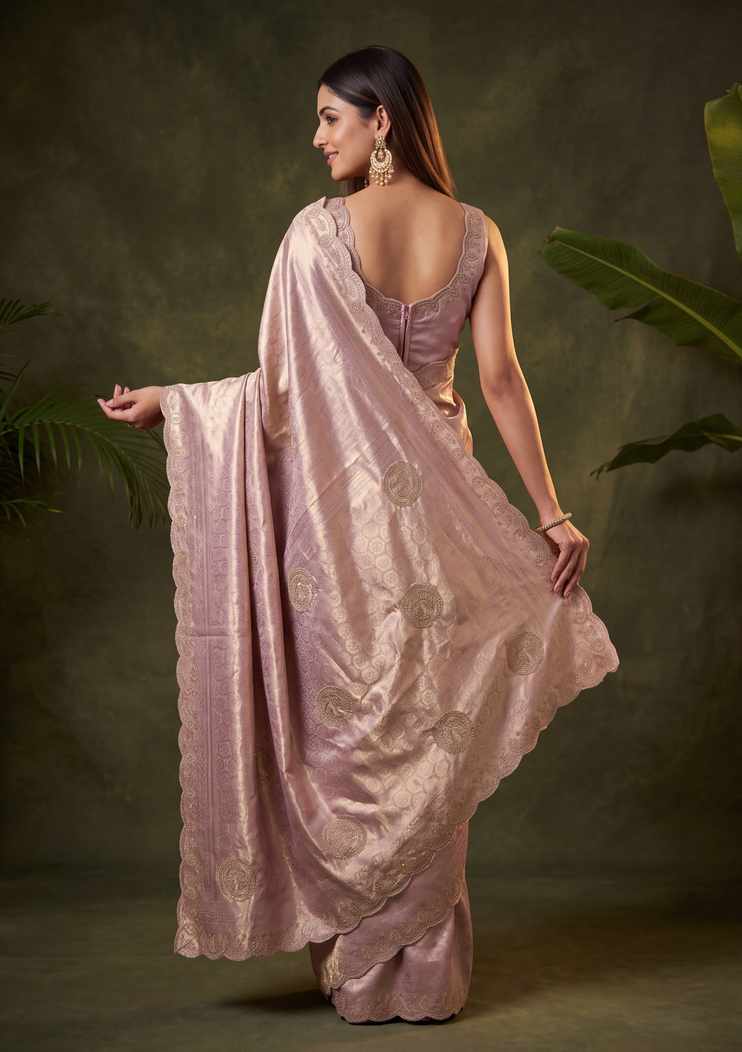 Lavender Art Silk Jaal Swarovski Saree With Matching Blouse Piece
