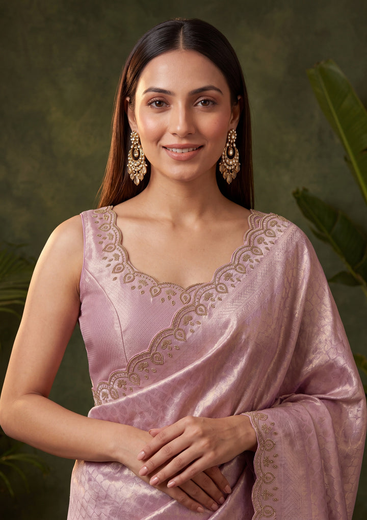 Lavender Art Silk Jaal Swarovski Saree With Matching Blouse Piece